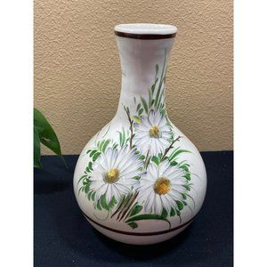 Mexico Manor White Ceramic Vase With Hand Painted Yellow White Daisy